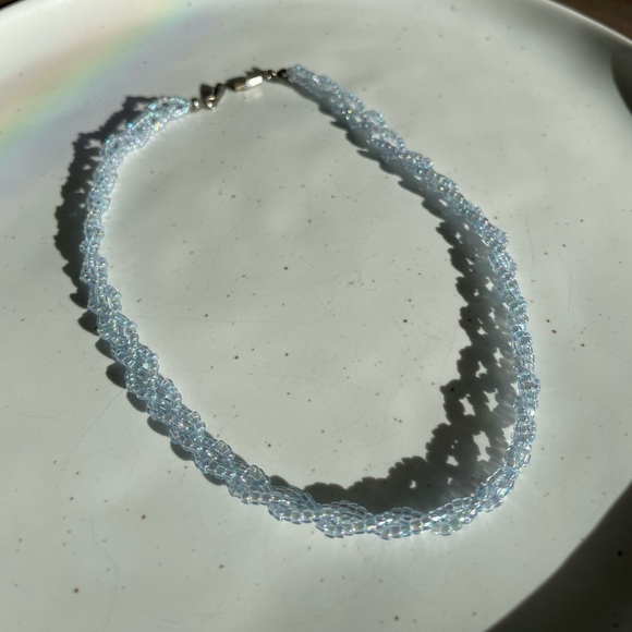 Vintage Braided Seedbead Peach Coral Amethyst Blue Necklace Bracelet Set XS - Picture 5 of 9